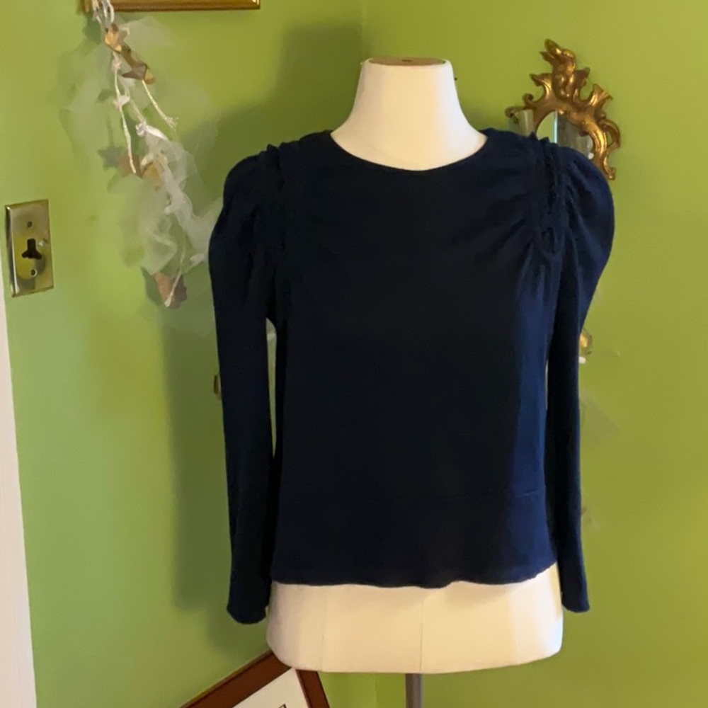 Marni navy sweater with gathered sleeve heads